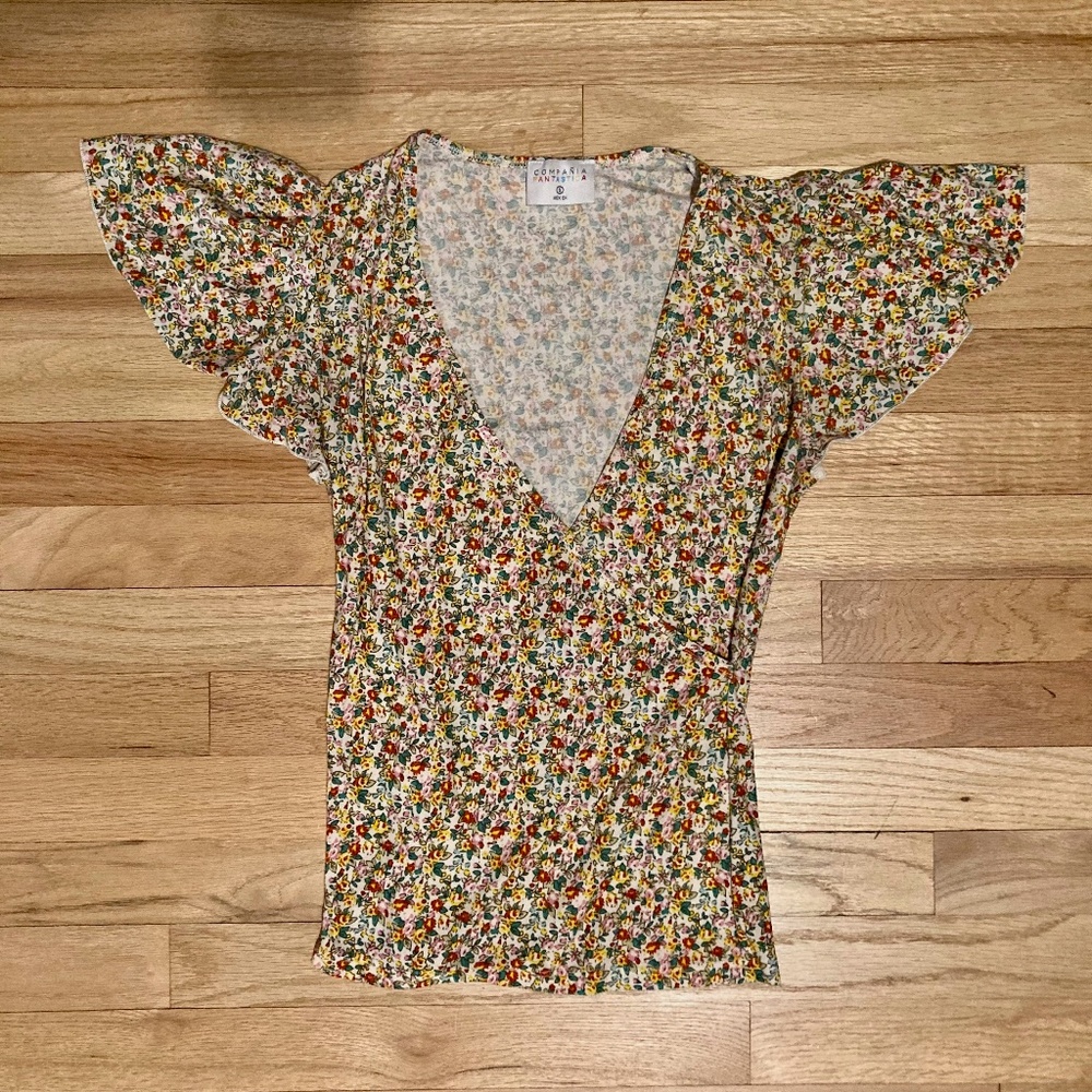 Dainty Floral Faux Wrap Top